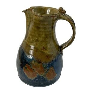 Vintage studio Pottery Jug Unique Glazed Stoneware Pitcher
Signed & dated 77